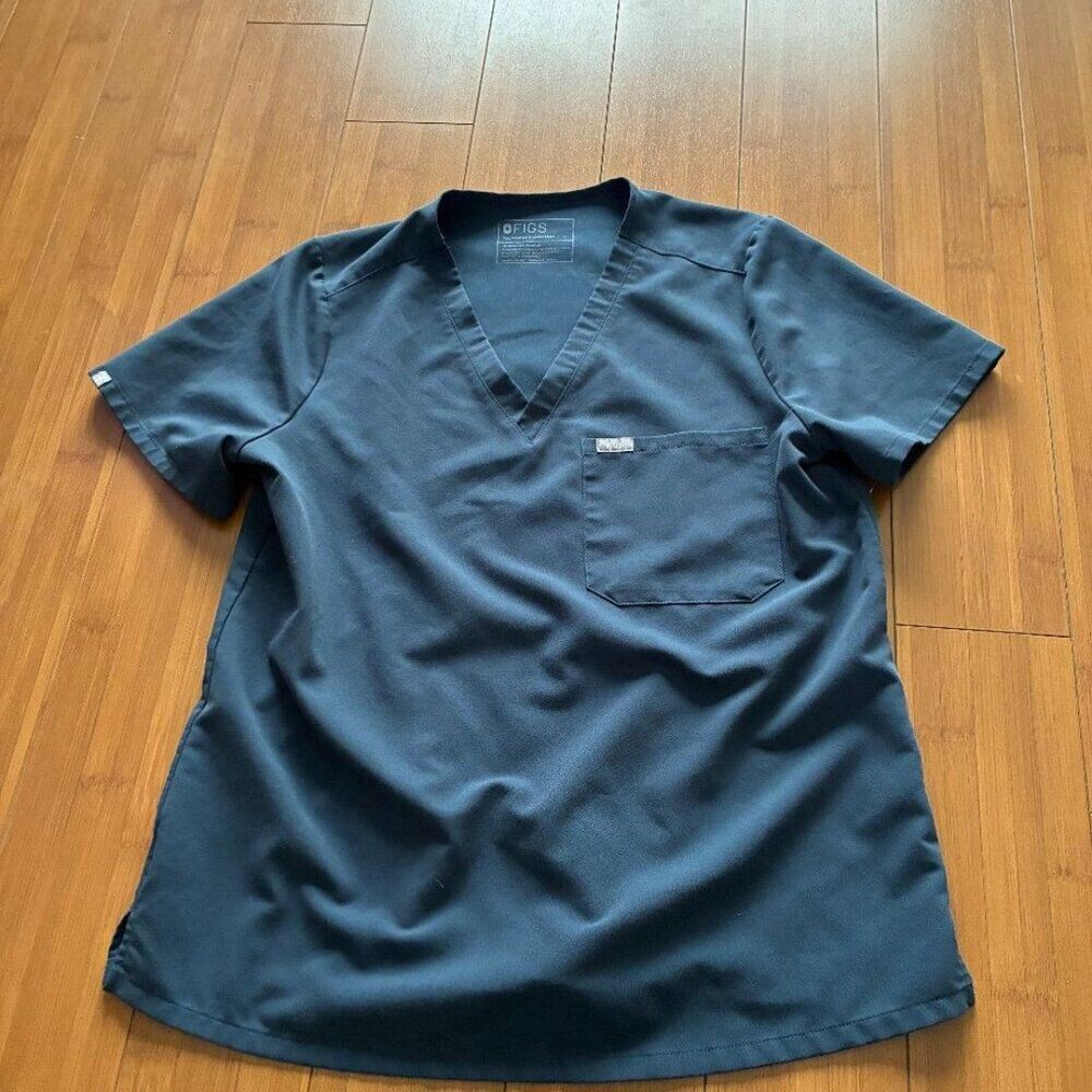 Figs Womens Large Technical Collection Scrubs Nurse Gray Blue Shirt Top